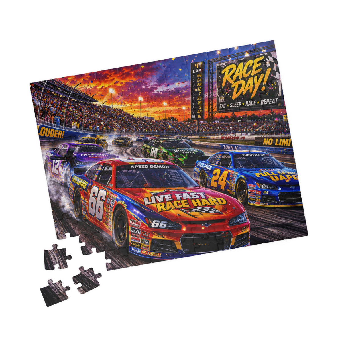 Race Day Car Racing Puzzle — "Live Fast Race Hard" Jigsaw (110–1014 pcs)