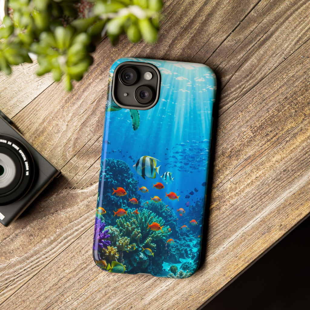 Underwater Ocean Life Tough Phone Case — Coral Reef & Sea Turtle Protective Cover