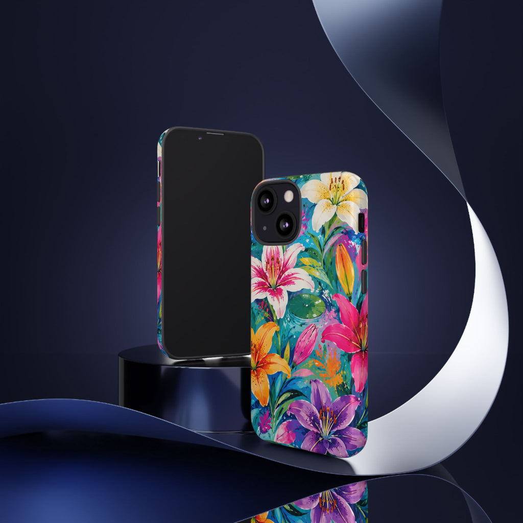 Floral Lily Tough Phone Case — Colorful Tropical Flower Protective Cover