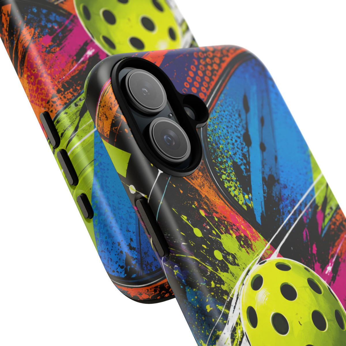 Pickleball Phone Case – Neon Paddle & Ball Splash Tough Case