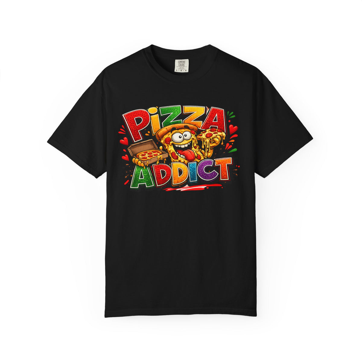 Pizza Addict T-shirt | Cartoon Slice Graphic, Funny Food Tee