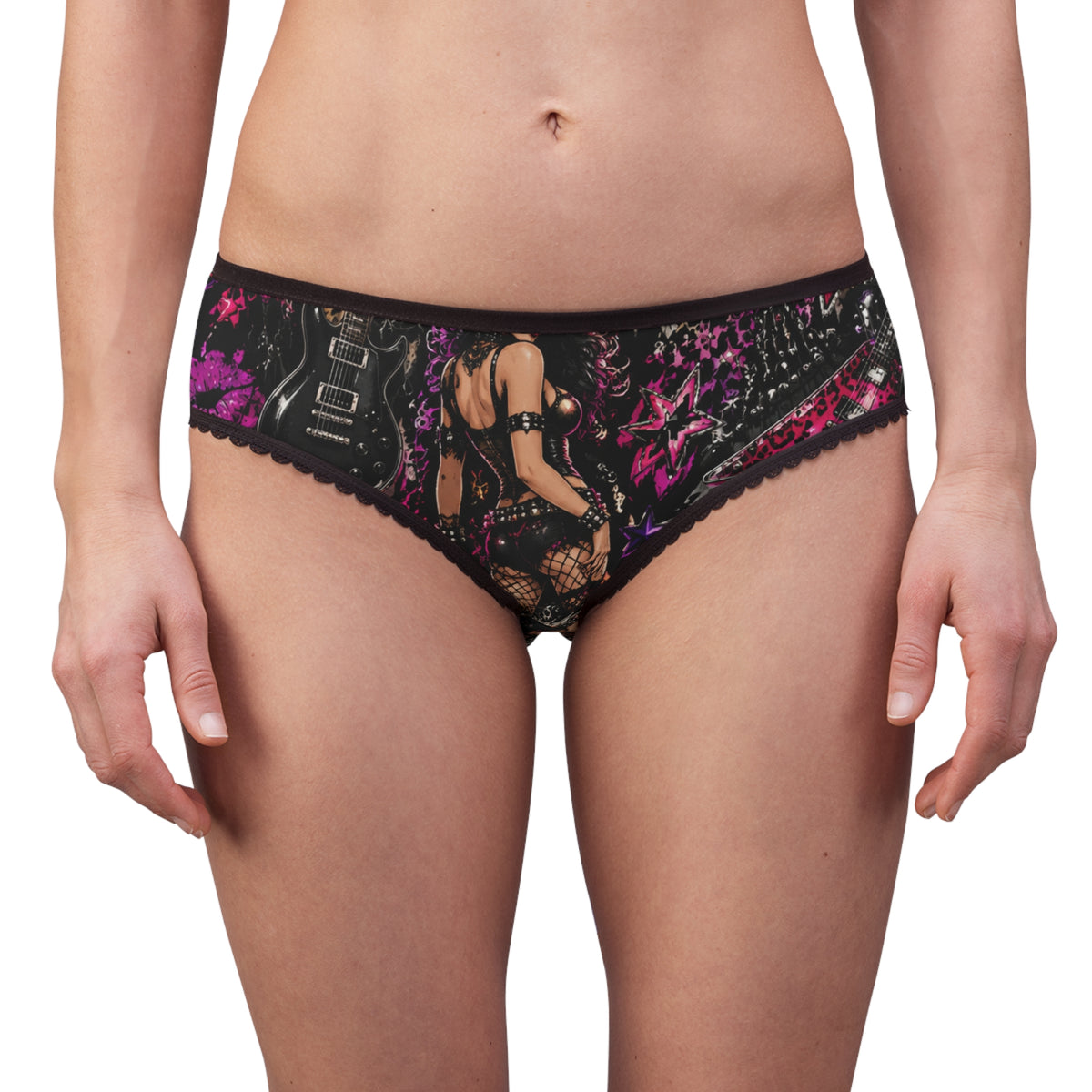 Pinup Goth Women's Briefs — Retro Rockabilly Pin-Up Lingerie with Roses & Stars
