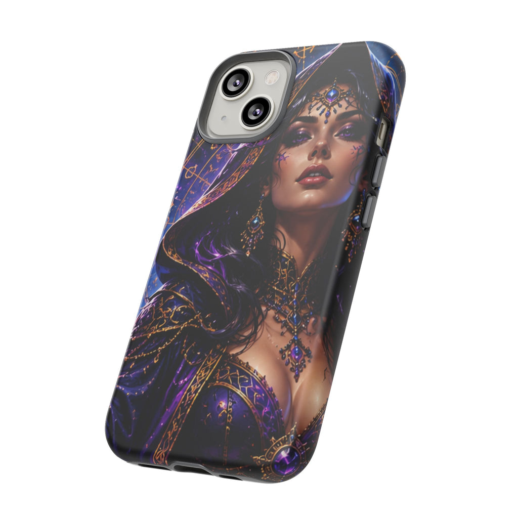 Phone Case — Mystical Sorceress Art Protective Tough Case (Astrology, Purple Hooded Witch)