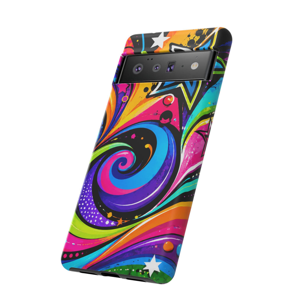 Psychedelic Swirl Phone Case — Bold Retro Stars & Neon Pop Art Tough Case