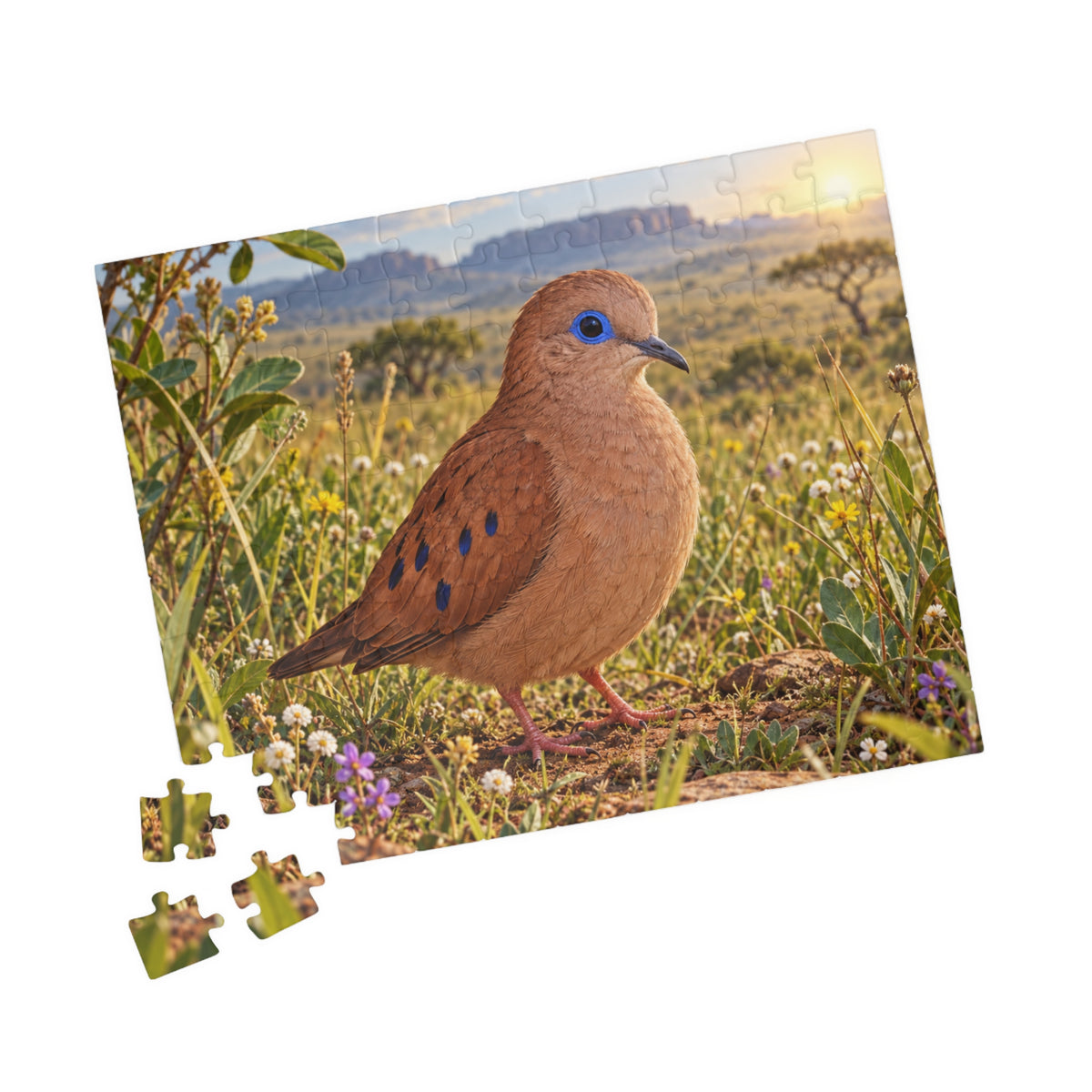 Blue Eyed Ground Dove Meadow Jigsaw Puzzle — Scenic Bird Illustration (110–1014 pcs)