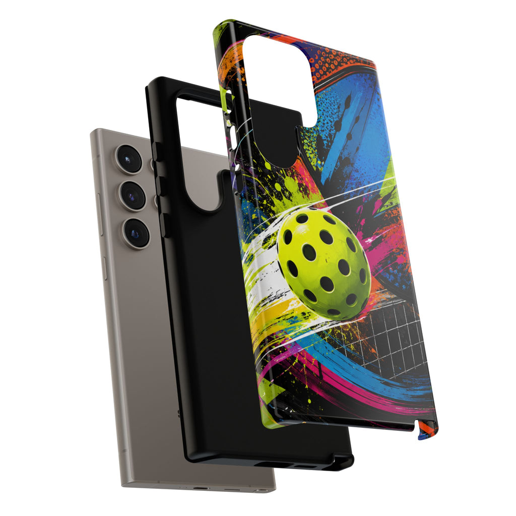 Pickleball Phone Case – Neon Paddle & Ball Splash Tough Case