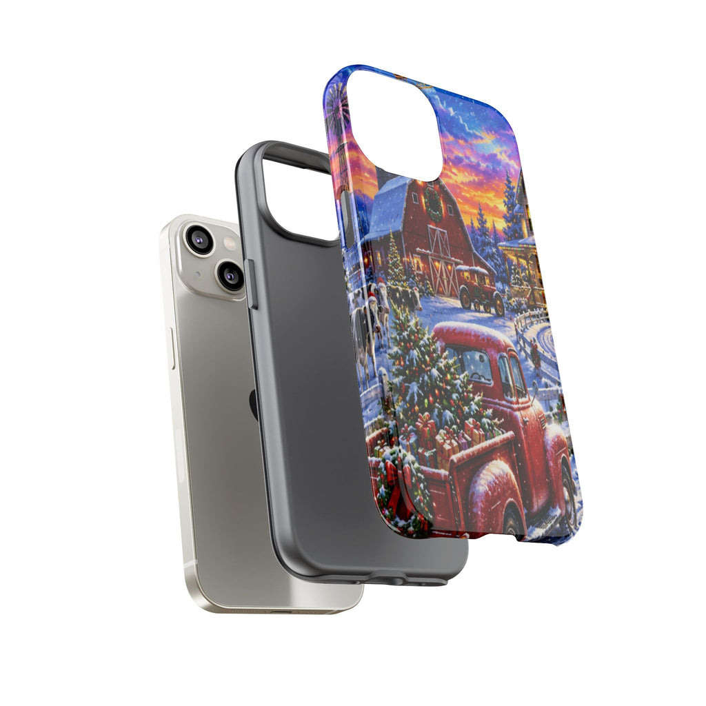 Christmas Farm Phone Case — Vintage Red Truck in Snowy Holiday Scene