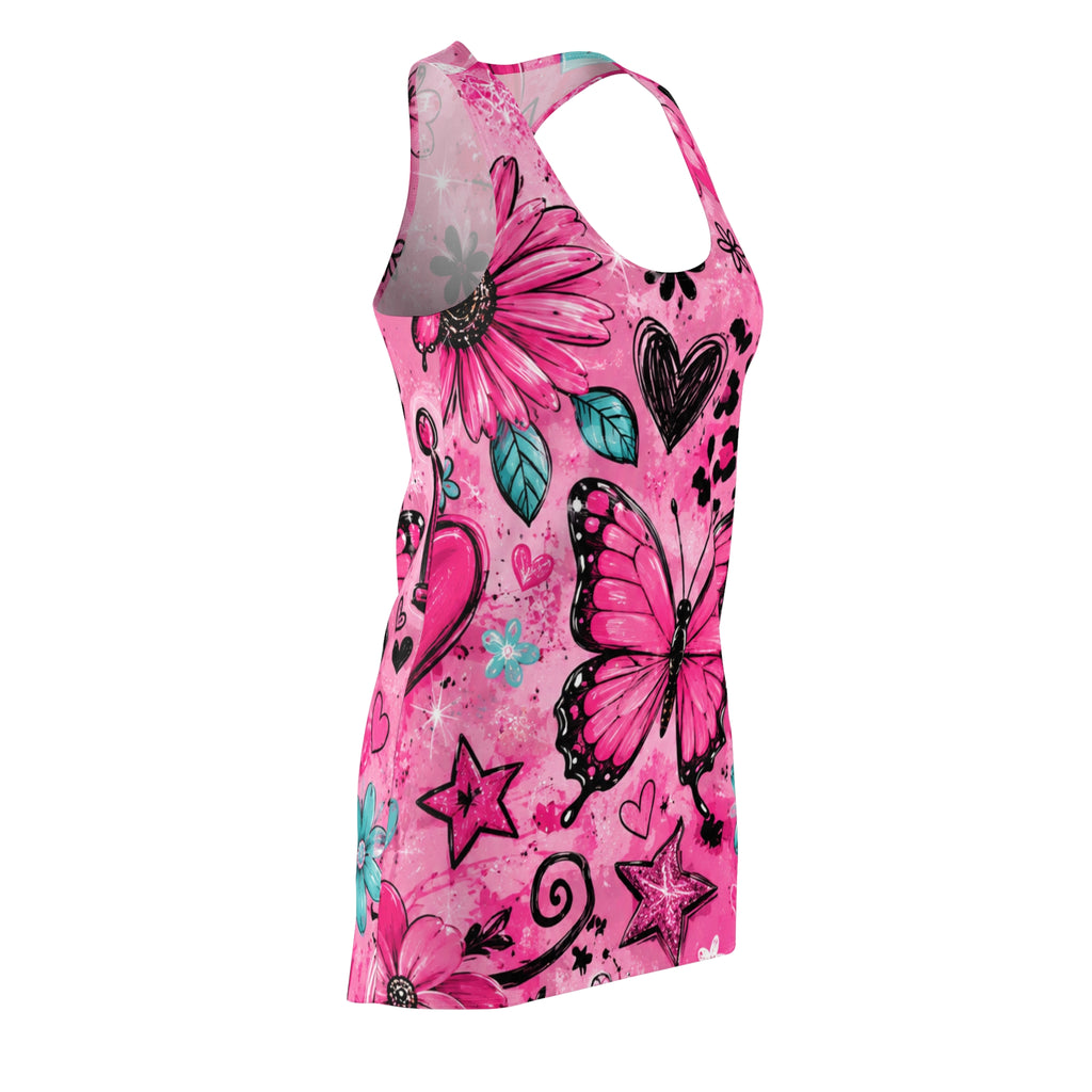 Pink Butterfly Floral Dress | Racerback