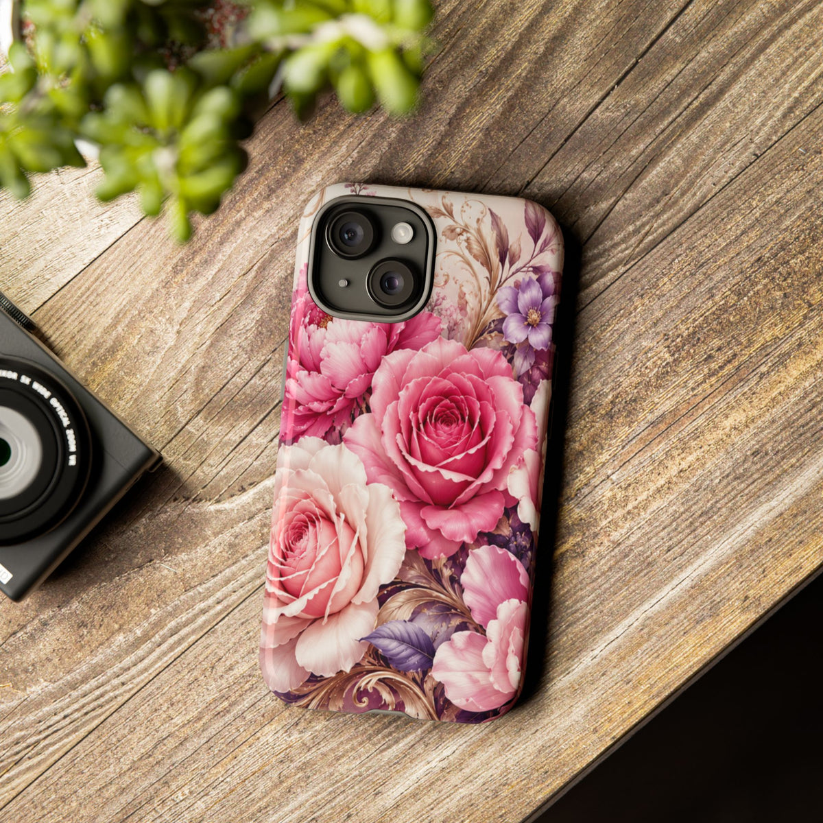 Pink Vintage Roses phone case | floral iPhone cover
