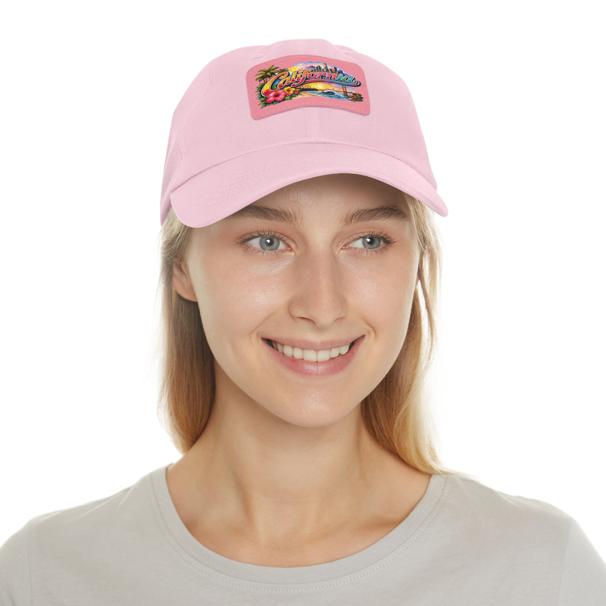 California Beach Patch Dad Hat | Leather Rectangle Patch