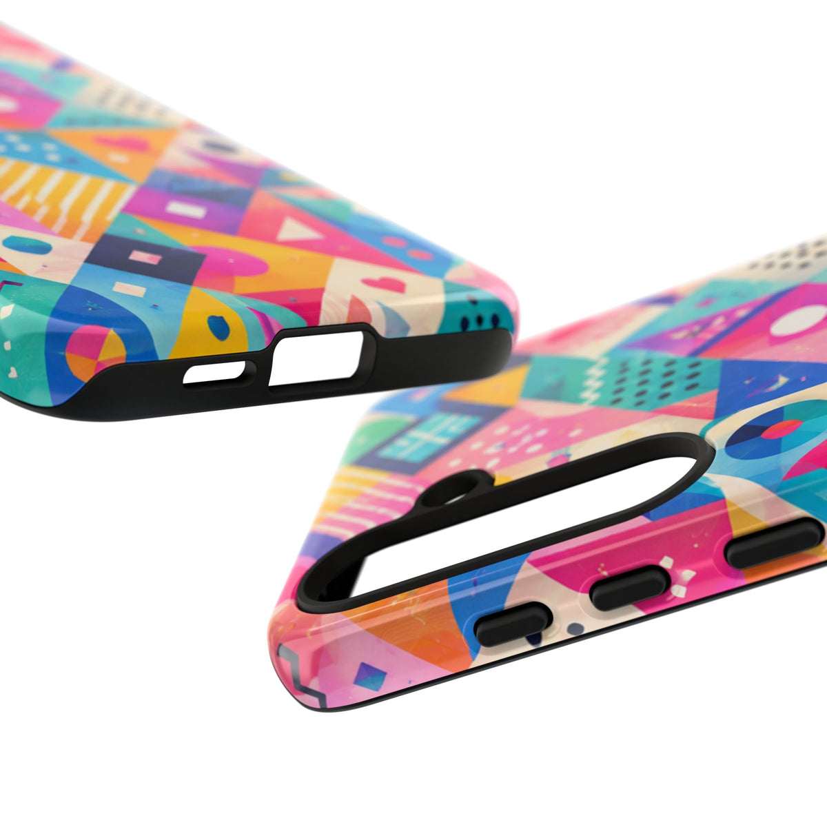 Colorful Geometric Tough Phone Case — Bright Abstract Heart & Triangle Pattern