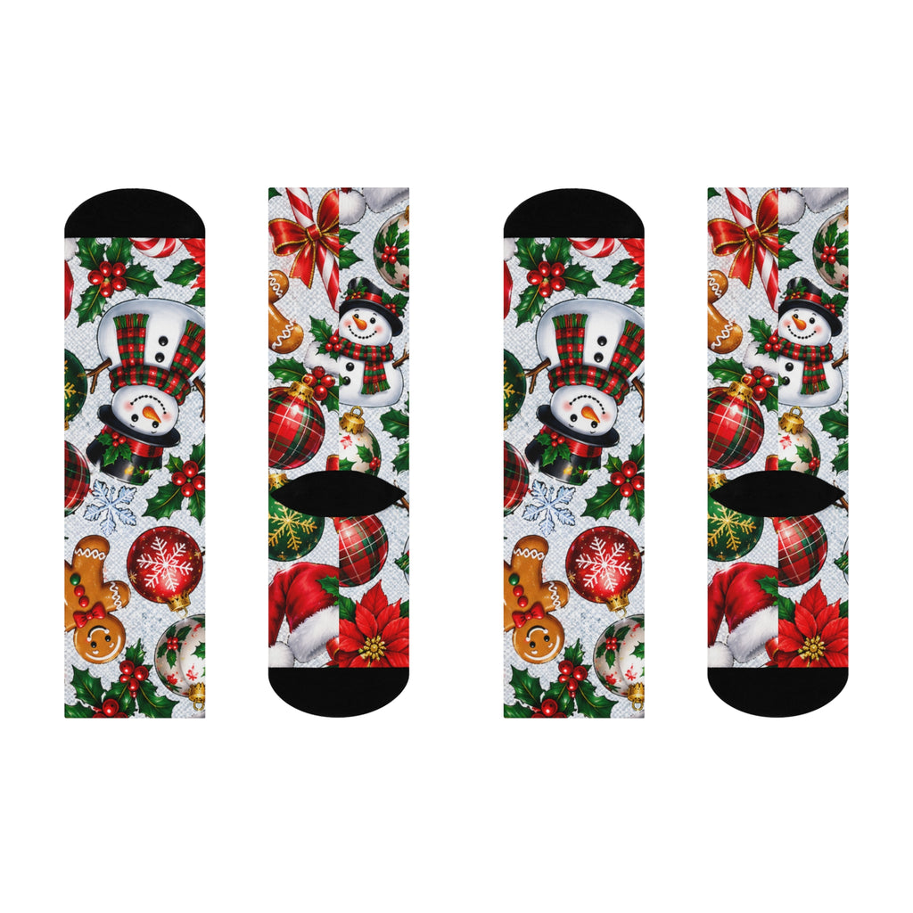 Christmas Crew Socks — Gingerbread, Snowman & Ornaments Holiday Cushion Socks