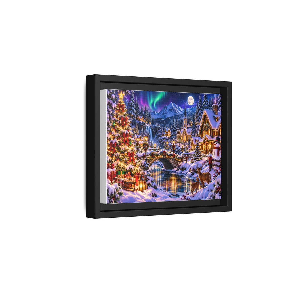 Framed Matte Canvas - Cozy Christmas Village Winter Night Wall Art