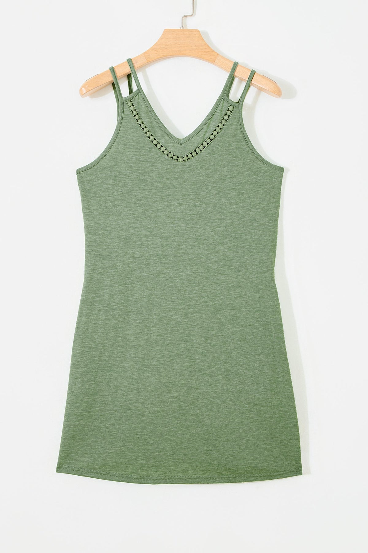 Solid Lace Trim V-Neck Sleeveless Mini Dress