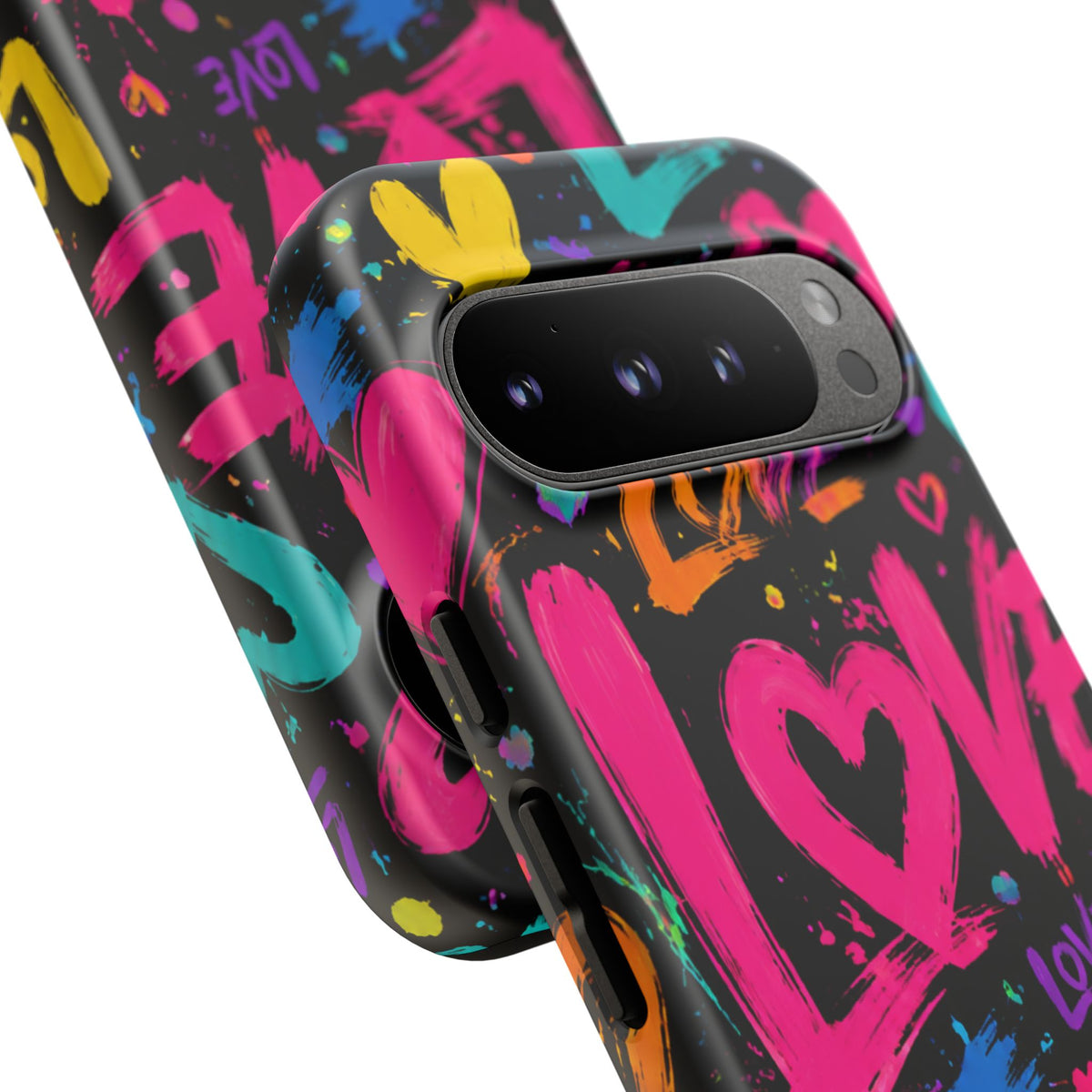 Phone Case — Neon Graffiti "Love" Hearts Protective Tough Case