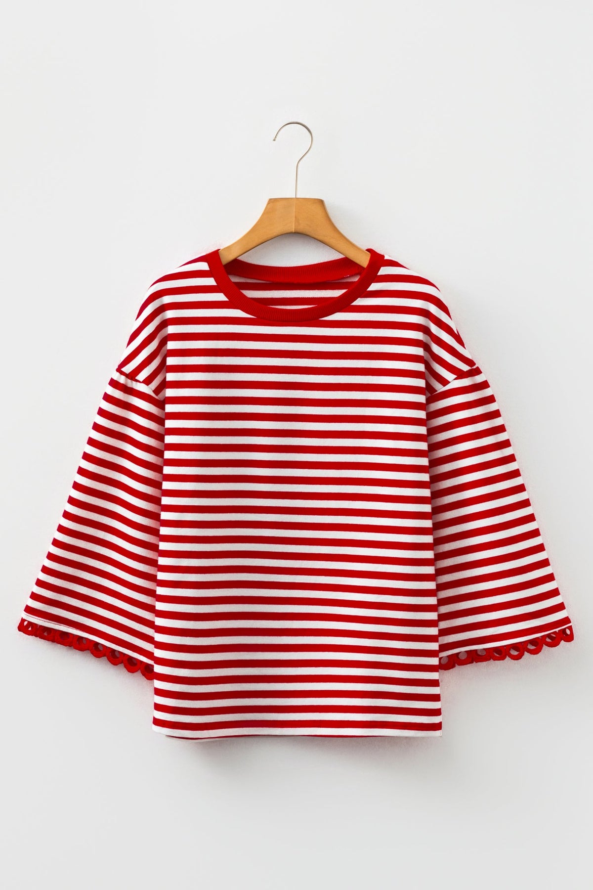 Stripe Lace Trim 3/4 Sleeve Top