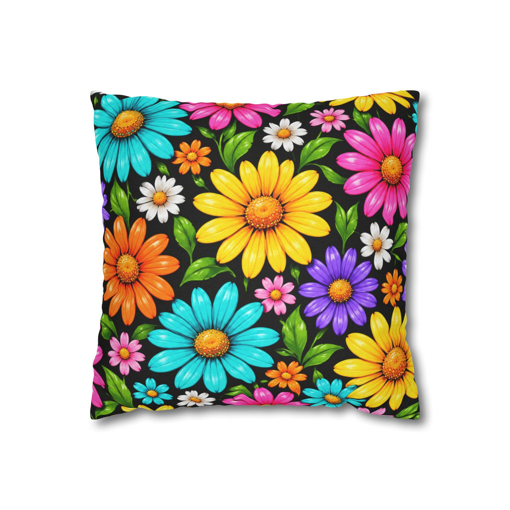 Colorful Daisy Floral Pillowcase – Bright Flower Throw Pillow Cover
