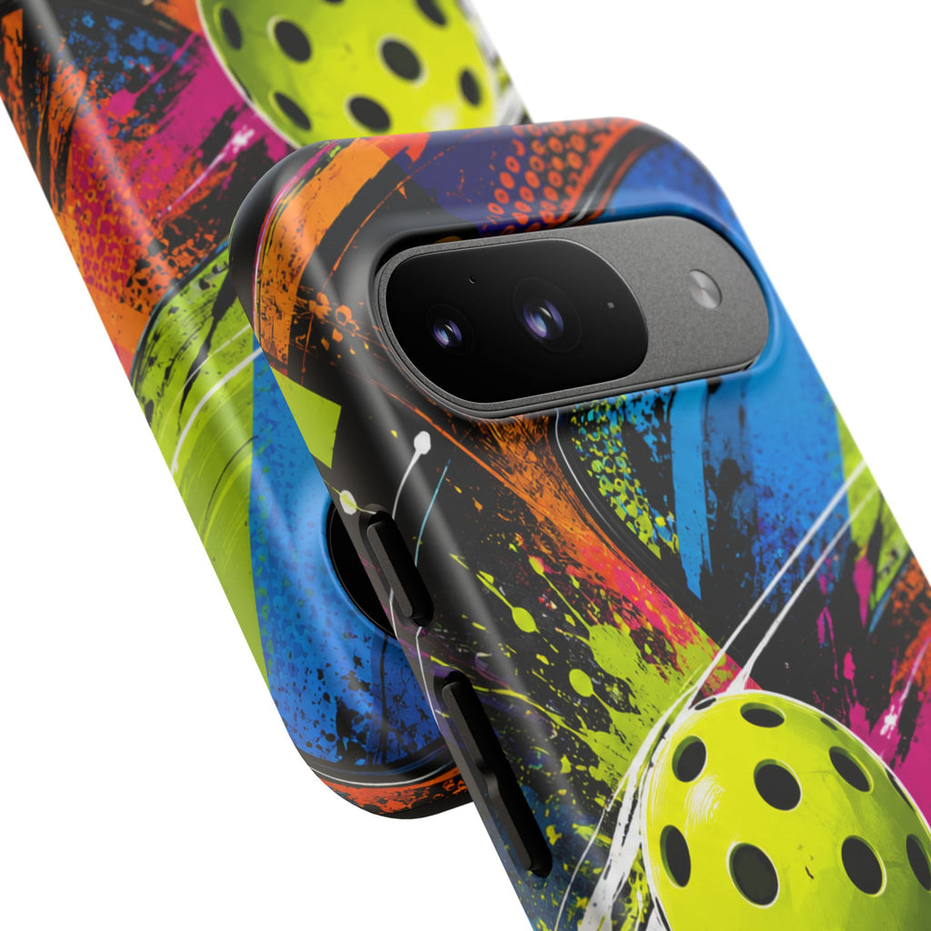 Pickleball Phone Case – Neon Paddle & Ball Splash Tough Case