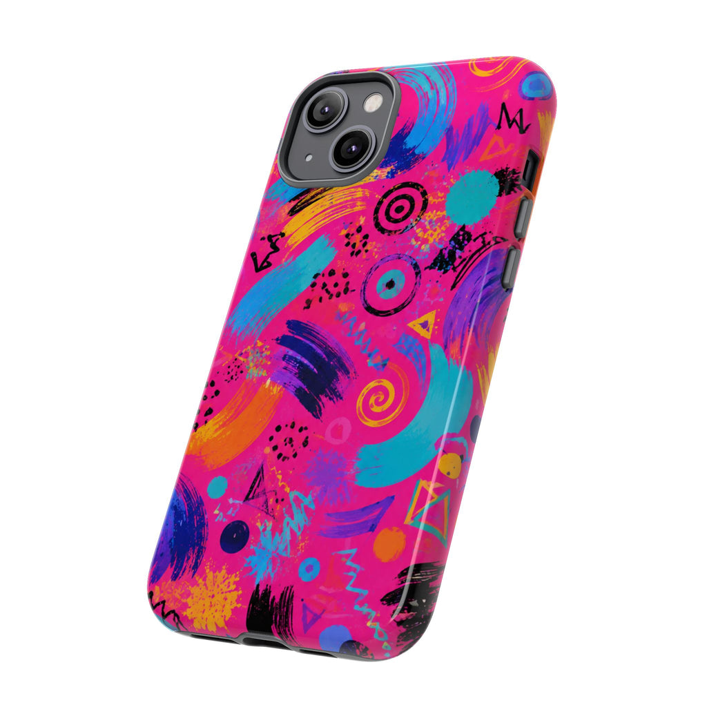 Neon Retro Abstract Tough Phone Case — 80s Brushstroke Pattern