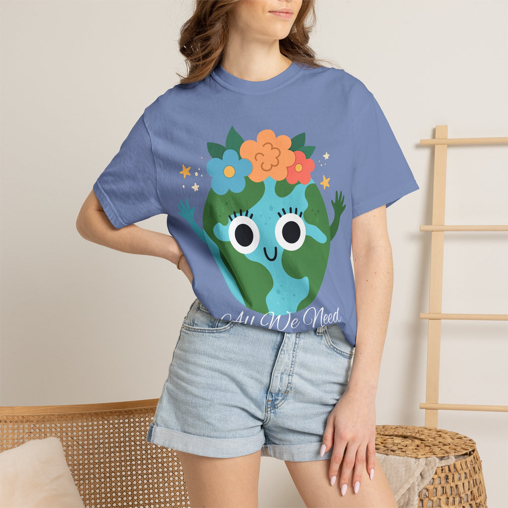 Flower Crown Earth Illustration T-shirt | Cute Planet Graphic