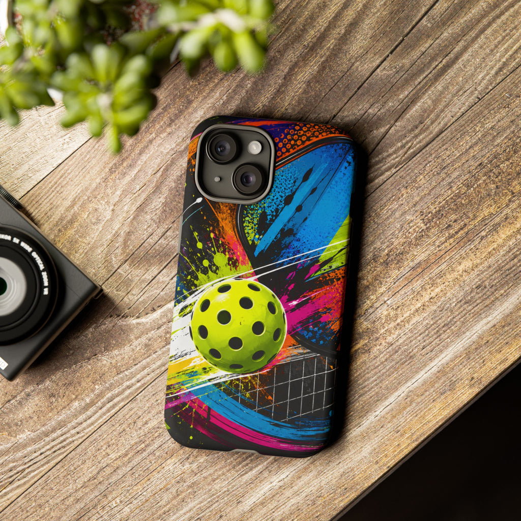 Pickleball Phone Case – Neon Paddle & Ball Splash Tough Case