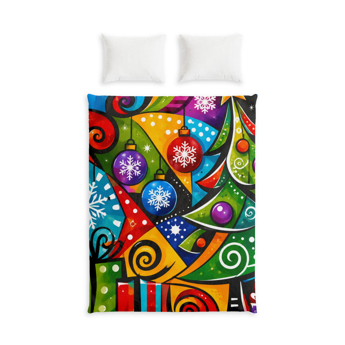 Christmas Tree Duvet Cover – Colorful Abstract Holiday Bedding Set