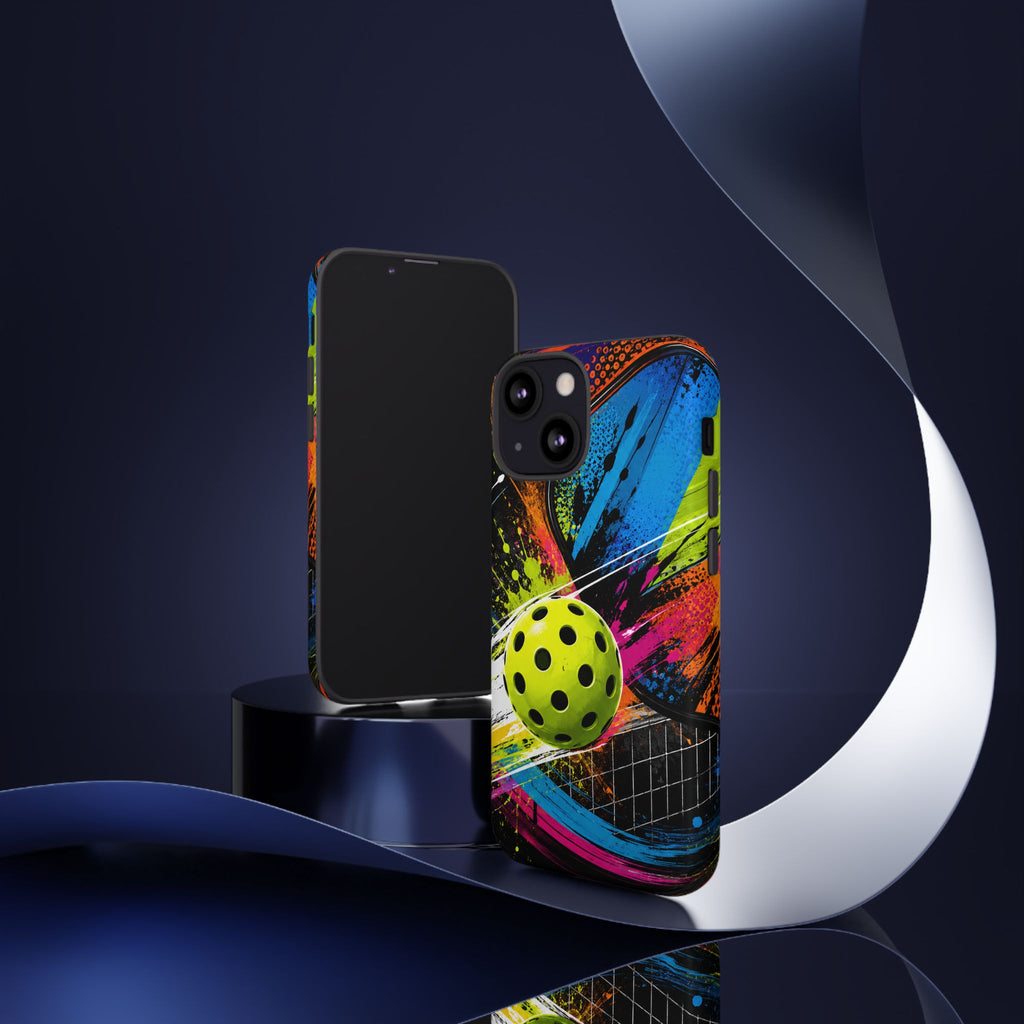 Pickleball Phone Case – Neon Paddle & Ball Splash Tough Case
