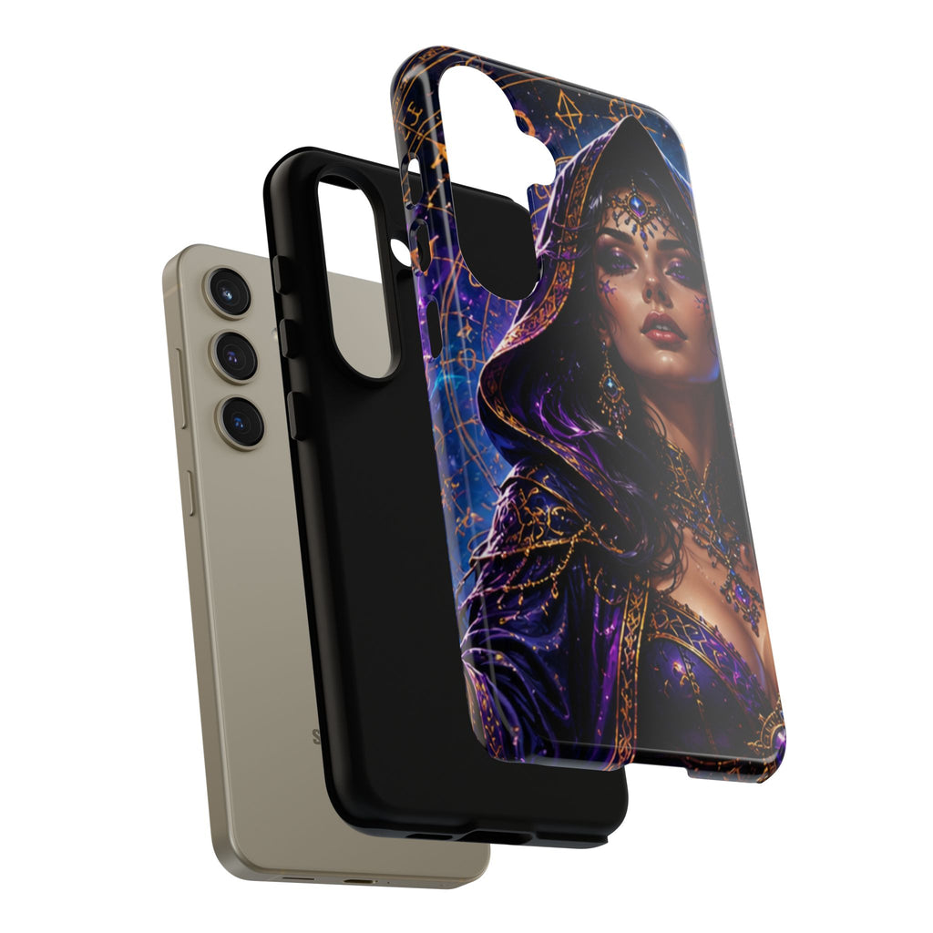 Phone Case — Mystical Sorceress Art Protective Tough Case (Astrology, Purple Hooded Witch)