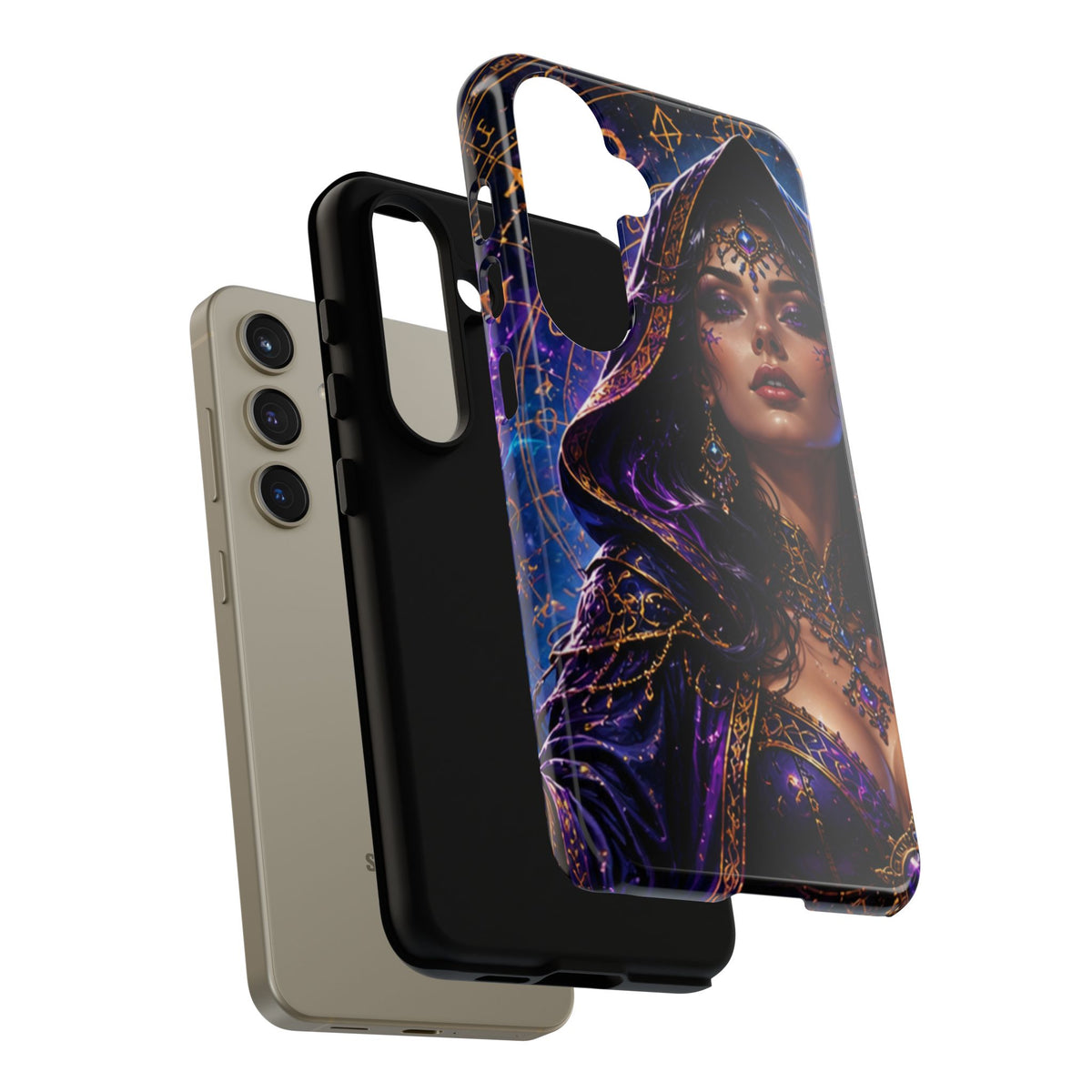 Phone Case — Mystical Sorceress Art Protective Tough Case (Astrology, Purple Hooded Witch)