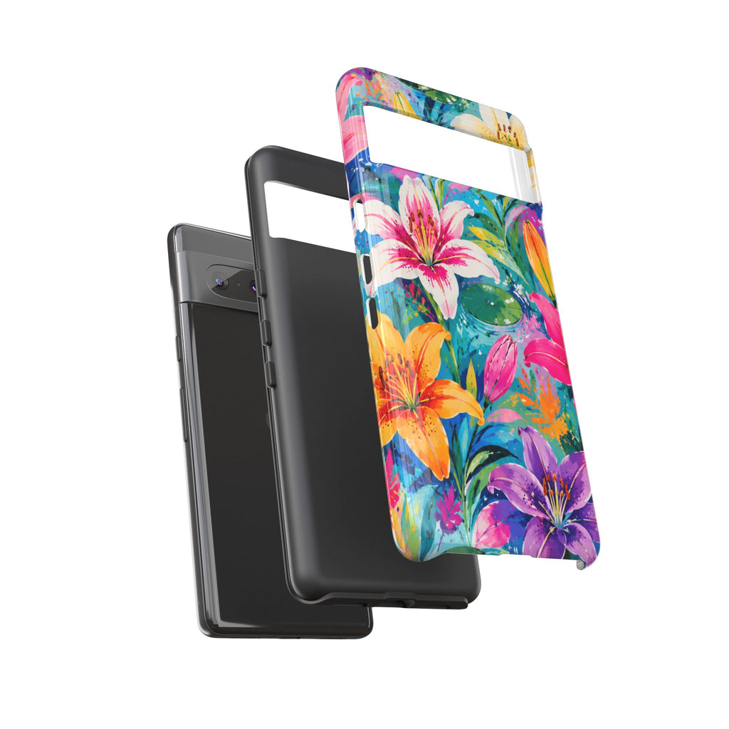 Floral Lily Tough Phone Case — Colorful Tropical Flower Protective Cover