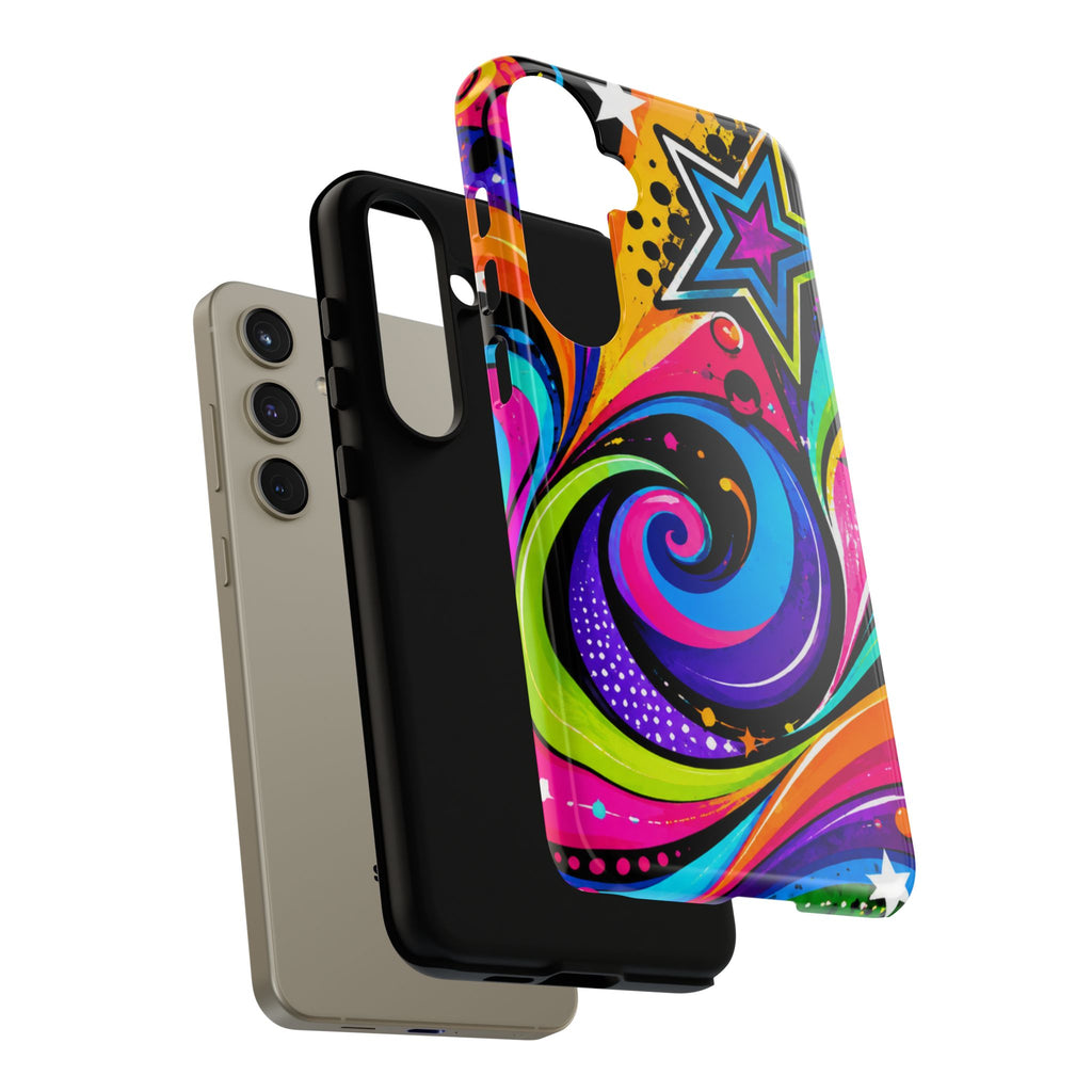 Psychedelic Swirl Phone Case — Bold Retro Stars & Neon Pop Art Tough Case