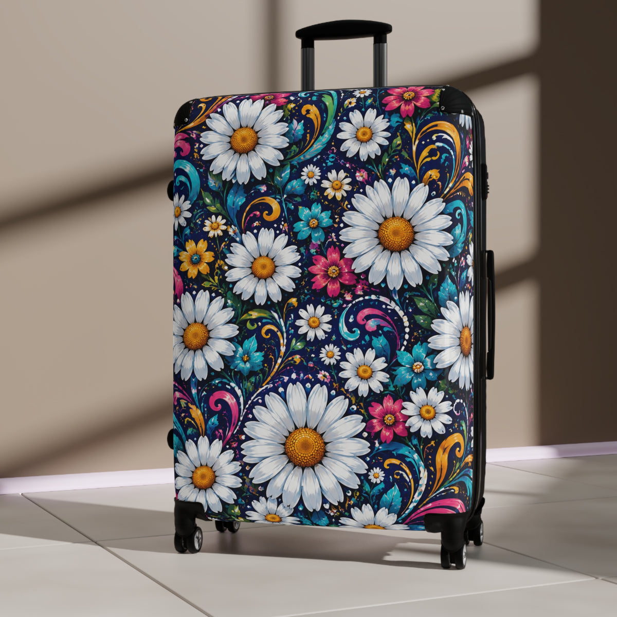 Daisy Blooms Carry-On Suitcase – Floral Hard-Shell Travel Luggage