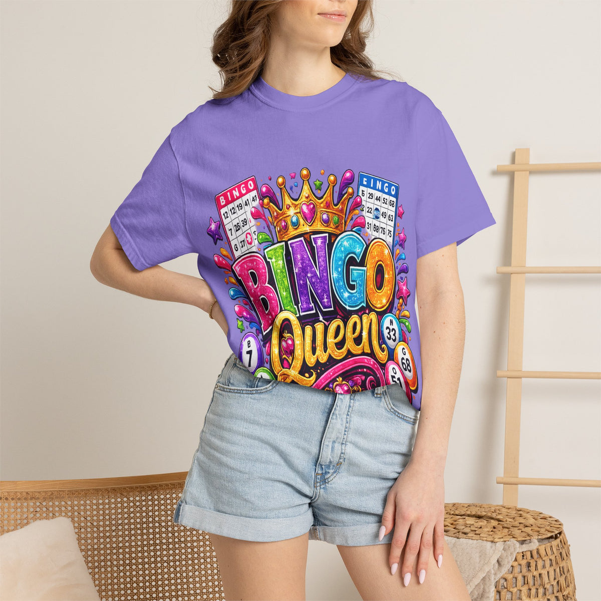 Bingo Queen T-shirt | Colorful Crown Bingo Balls Design