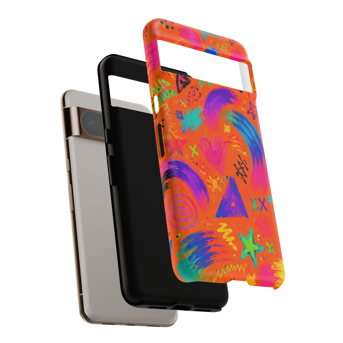 Colorful Neon Doodle Phone Case — Bright Abstract Stars & Hearts Tough Case