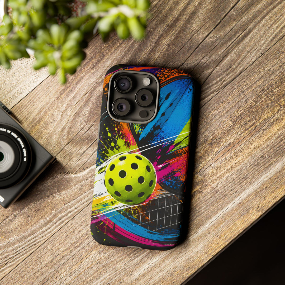 Pickleball Phone Case – Neon Paddle & Ball Splash Tough Case