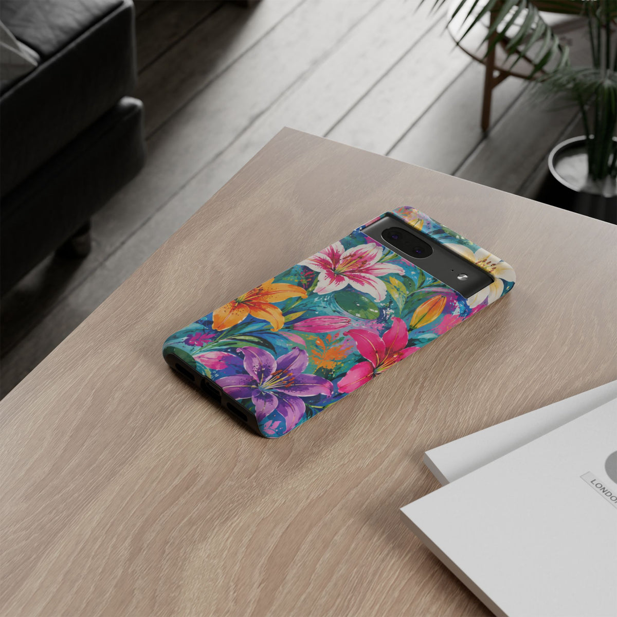 Floral Lily Tough Phone Case — Colorful Tropical Flower Protective Cover