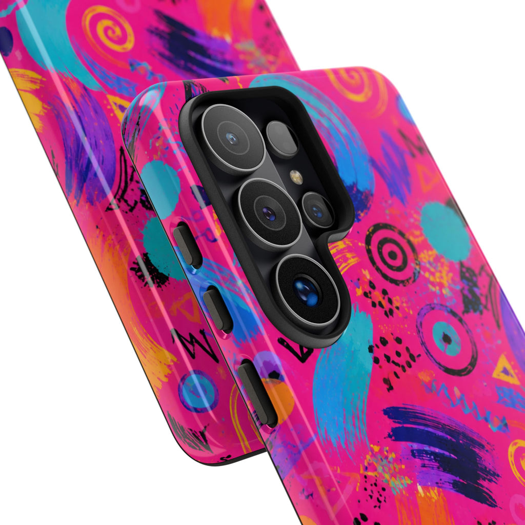 Neon Retro Abstract Tough Phone Case — 80s Brushstroke Pattern