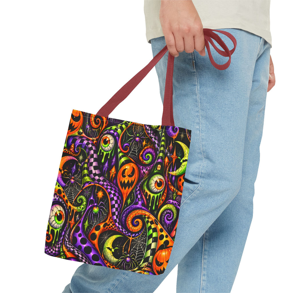 Halloween Swirl Tote Bag — Spooky Jack-o'-Lantern & Eyeball Allover Print