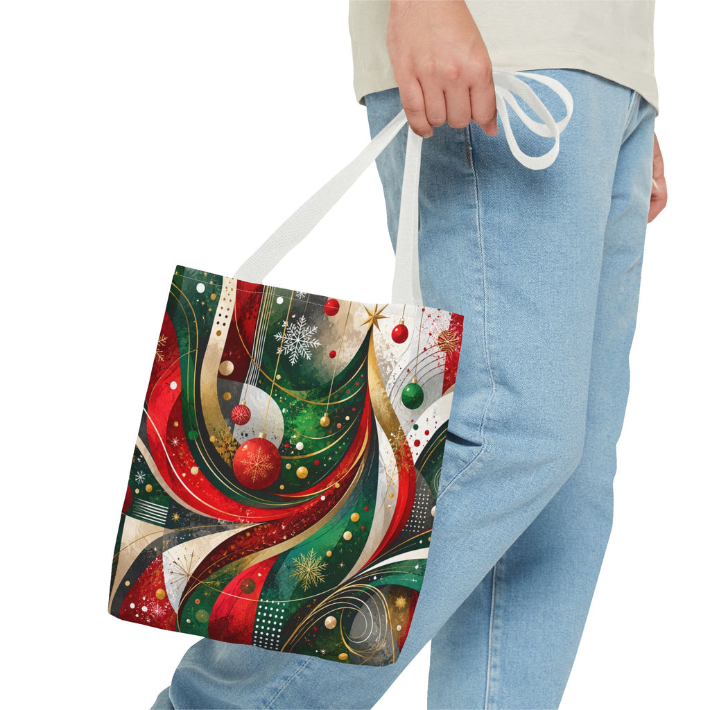 Abstract Retro Christmas Ornaments Tote Bag | Holiday Swirl Pattern