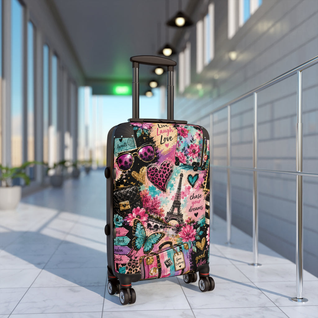 Travel Suitcase - Paris Collage Hard-Side Carry-On with 'Chase Your Dreams' Design