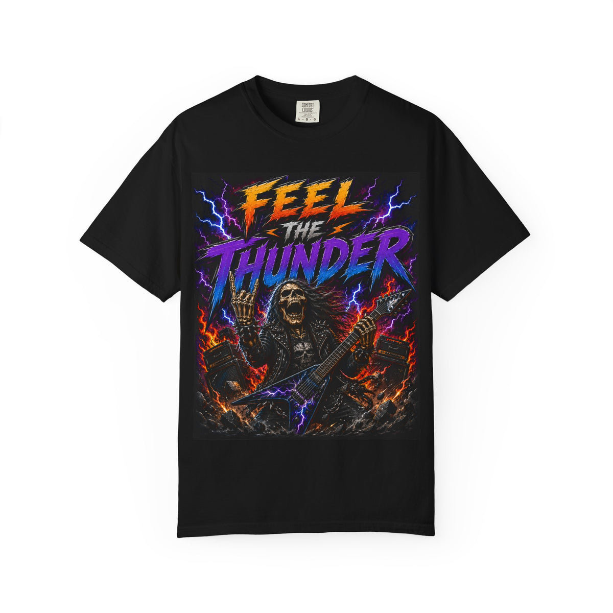 Feel the Thunder skeleton guitarist T-Shirt | Heavy Metal band tee