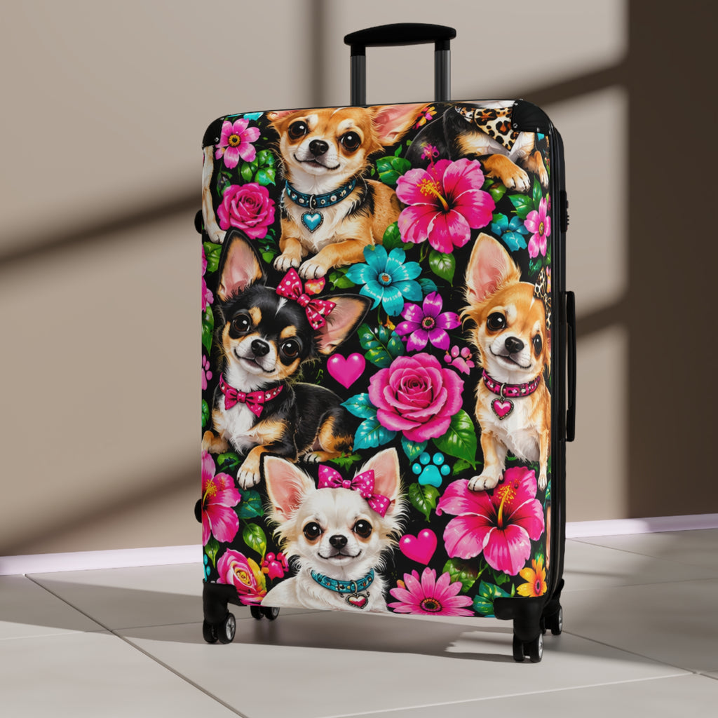 Chihuahua Floral Suitcase – Cute Dog Print Carry-On Luggage