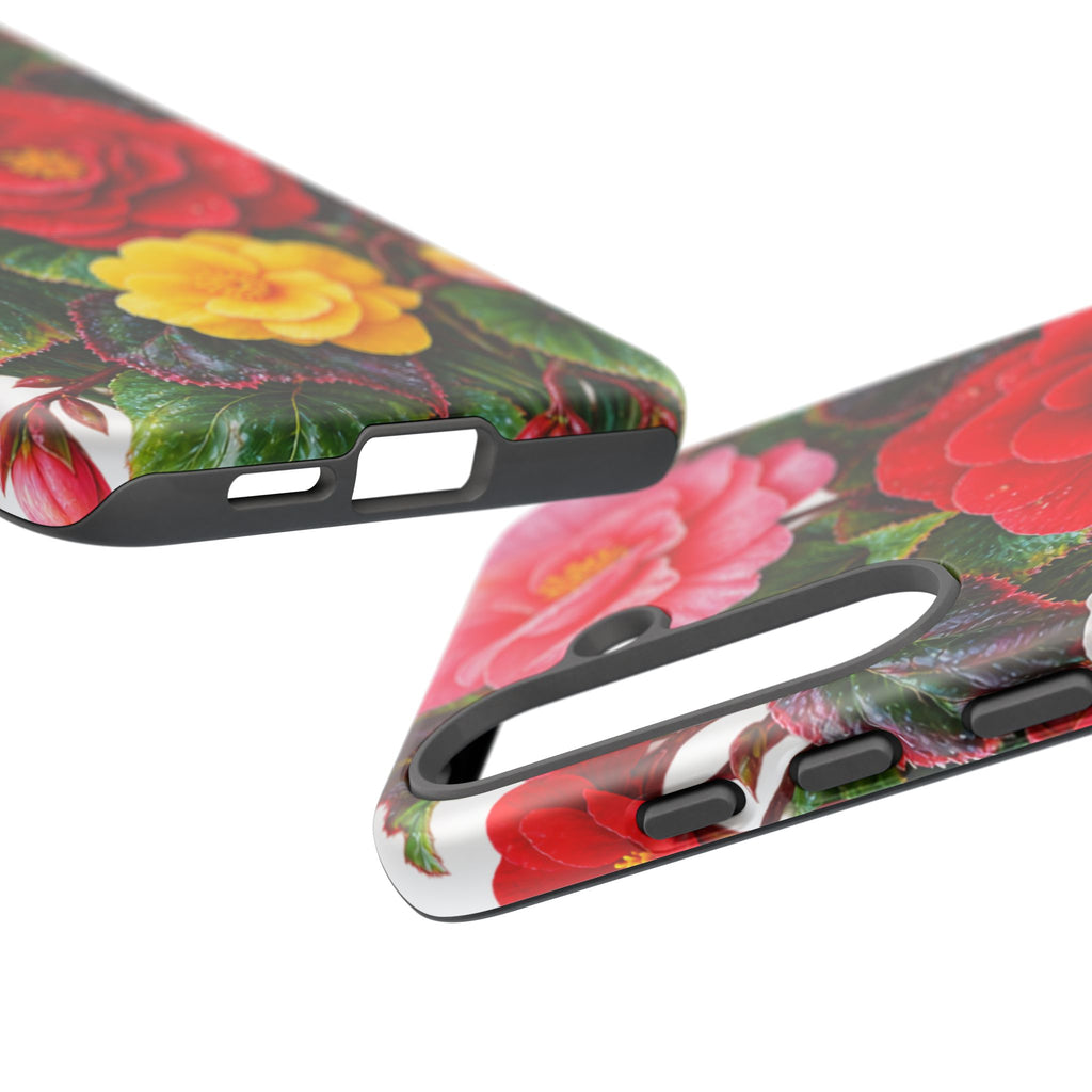 Floral Begonia Phone Case — Vibrant Red, Pink & Yellow Blossom Protective Cover