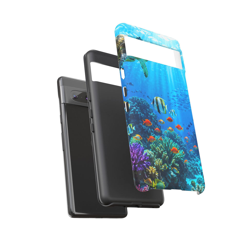 Underwater Ocean Life Tough Phone Case — Coral Reef & Sea Turtle Protective Cover