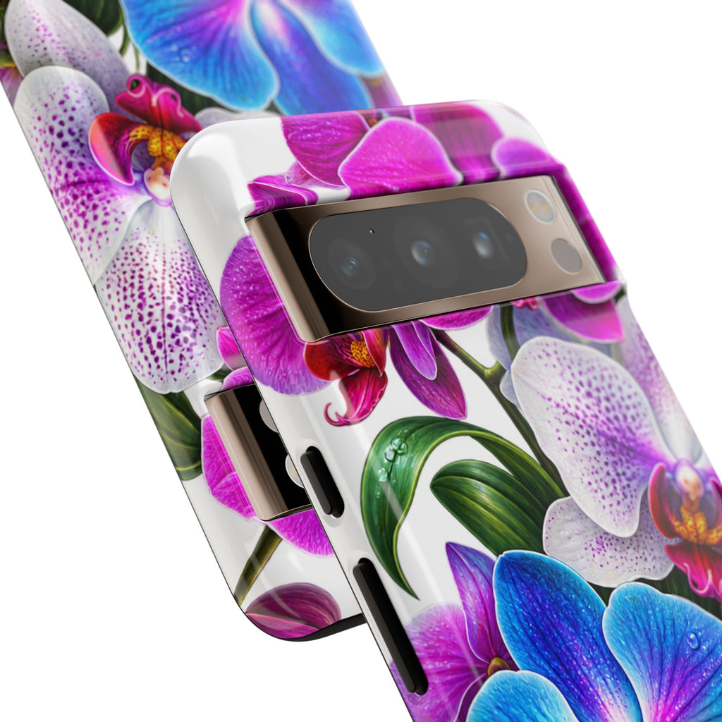 Orchid Floral Tough Phone Case – Vibrant Blue & Pink Orchid Protective Cover