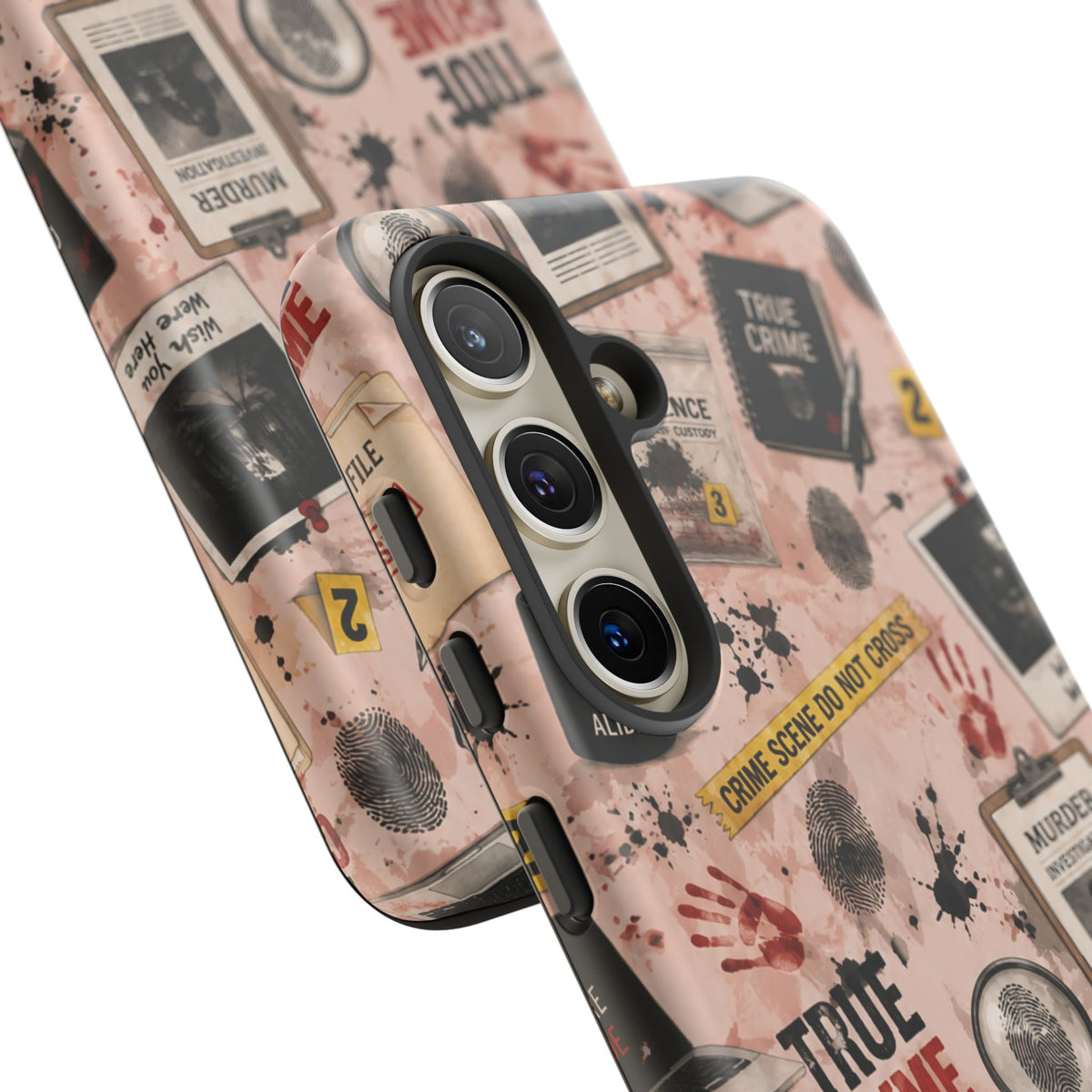 True Crime Pattern Phone Case – Detective Evidence, Crime Scene Tape & 'True Crime' Design
