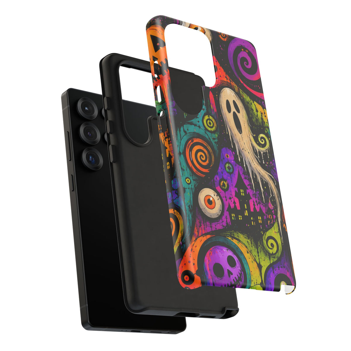 Halloween Ghost Phone Case — Colorful Spooky Skull & Haunted House Tough Case