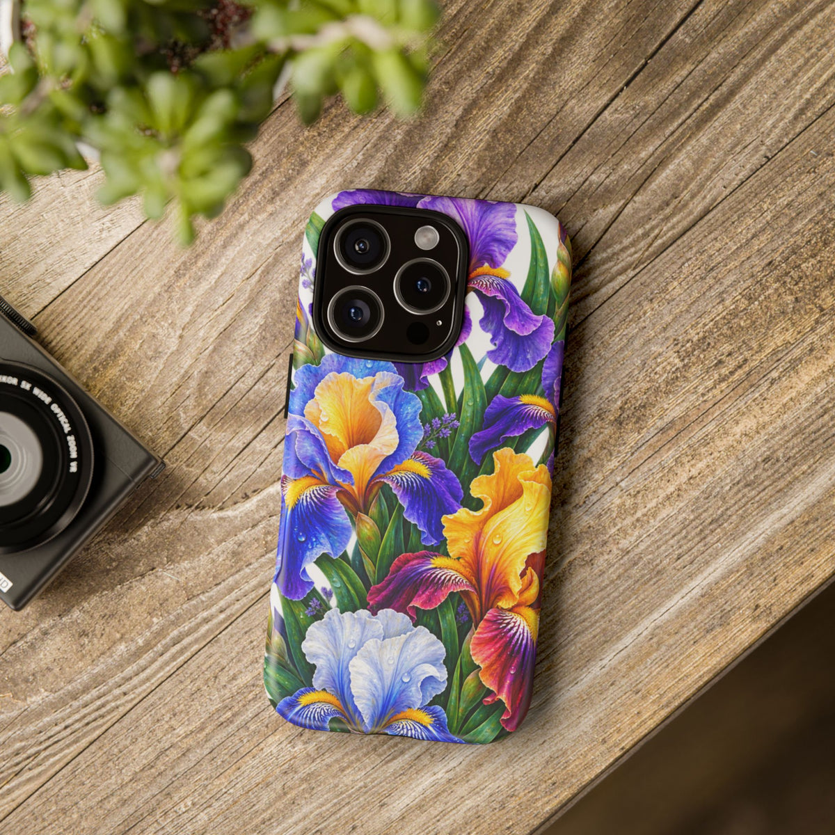 Floral Iris Tough Phone Case — Colorful Watercolor Iris Protective Cover