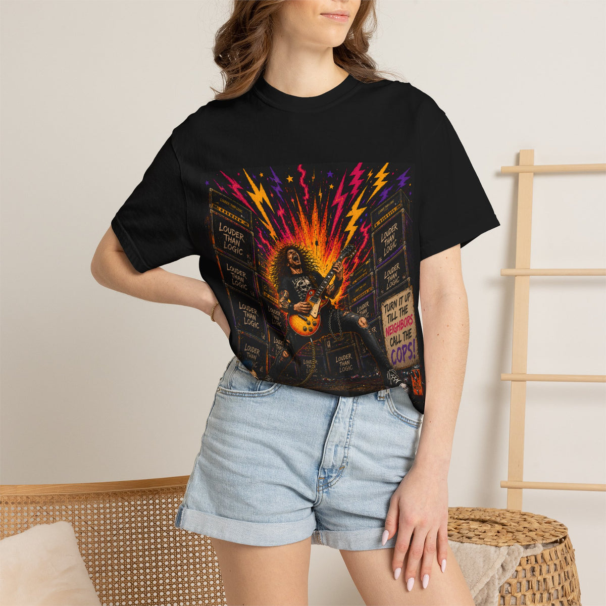 Guitar Skull Rockstar T-shirt | Amp Stack Concert Illustration