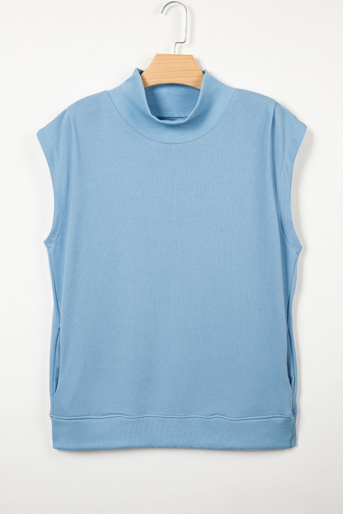 Solid Mock Neck Cap Sleeve Oversized Top